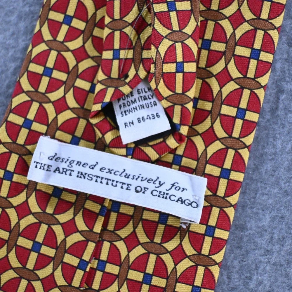 Art Institute of Chicago Mens Geometric‎ Silk Necktie OS Red Yellow Geometric